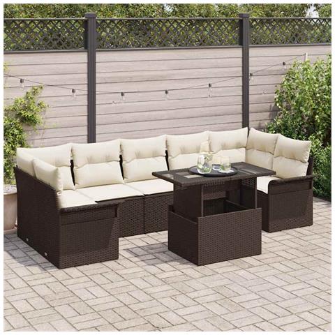 Set Divano Giardino 8 Pezzi con Cuscini Rattan Polyrattan Marrone, Divano Giardino 2 Posti con Spazio di Stoccaggio e Cuscini Rattan Polyrattan Marrone - Foto 2
