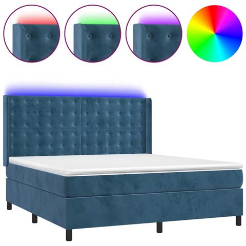 Letto a Molle con Materasso e LED Blu Scuro 180x200 cm - Foto 1