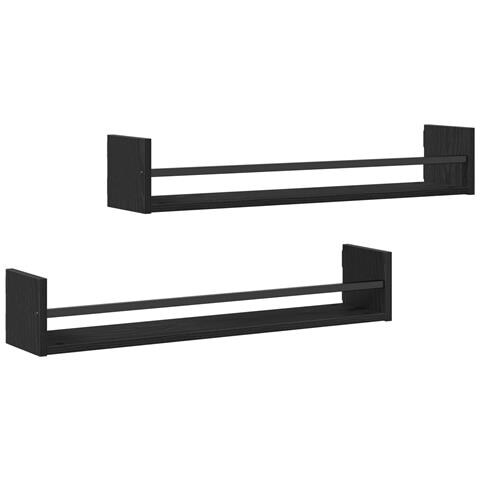 Mensole a muro 2 pcs Legno di rovere nero 80x16x14 cm Legno ingegnerizzato - Foto 1