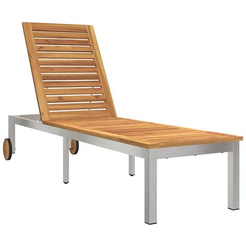 Lettino da sole 1-persona Marrone Legno massello di acacia - Foto 1