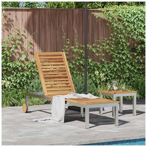 Lettino da sole 1-persona Marrone Legno massello di acacia - Foto 2