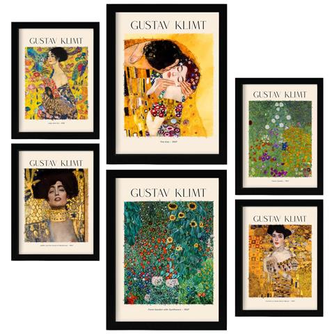 Set Di 6 Stampe Klimt Poster Sheet 1 Galleria Del Pittore Dipinti Decorativi Per Il Tuo Soggiorno Camera Da Letto Casa Stampe Artistiche Da Parete A3 & A4 Cornice Nera - Foto 1