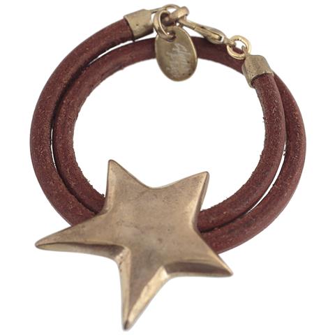 Bracciale In Pelle Dorata Con Doppia Stella Dorata - Foto 1