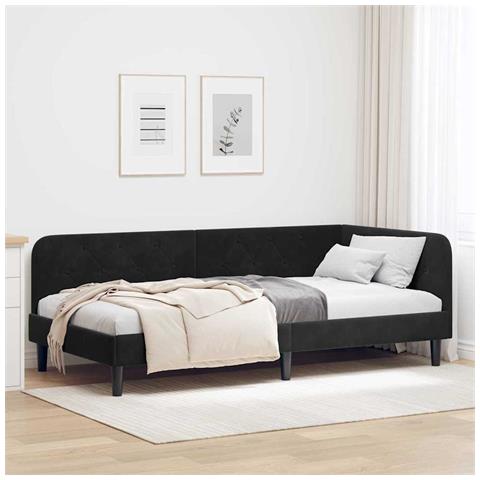 Cornice del letto ad angolo Nero 90 x 190 cm Velluto - Foto 2