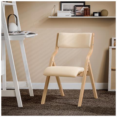 Sedie Pieghevoli Da Pranzo Con Seduta Imbottita, Design Elegante Salvaspazio, In Bianco - Foto 2