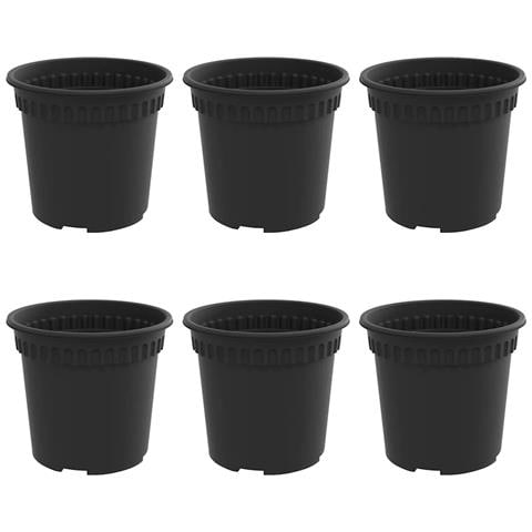 Vaso Rotondo per Fiori 6 pcs Nero Ø 15 x 12 cm Plastica - Foto 1