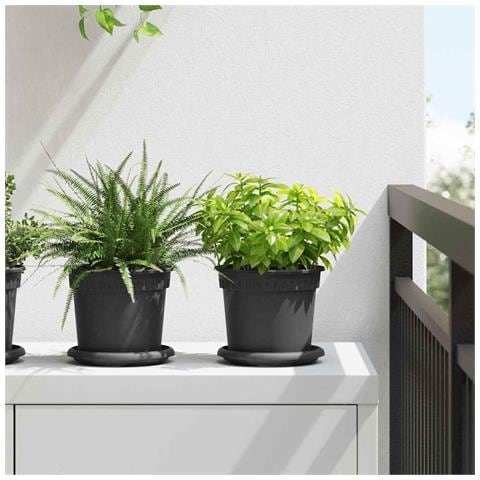 Vaso Rotondo per Fiori 6 pcs Nero Ø 15 x 12 cm Plastica - Foto 2