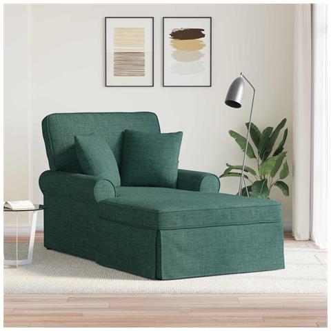 Chaise Longe con Gonna con cuscino 3 pcs Verde Scuro Tessuto - Foto 2