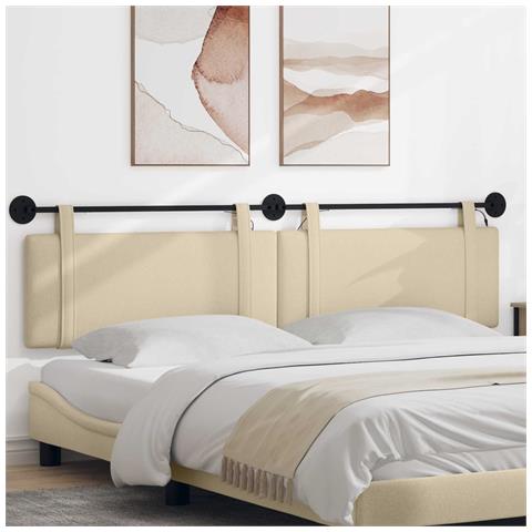 Testiera sospesa Con luce LED Crema Tessuto - Foto 2