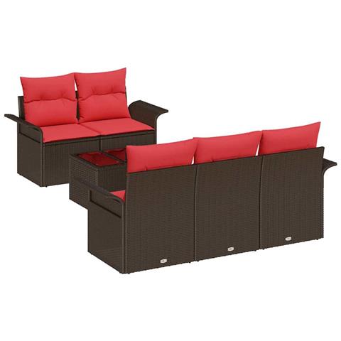 Set Divano da Giardino 6 pcs Beige e Rosso polyrattan - Foto 1