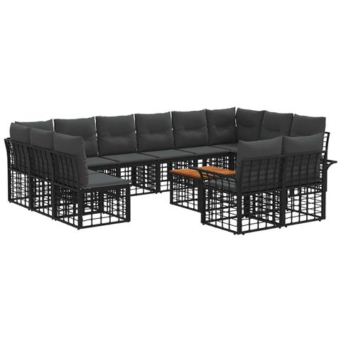 Set di divani da esterno 13 pcs Nero e Grigio scuro Poliestere - Foto 1