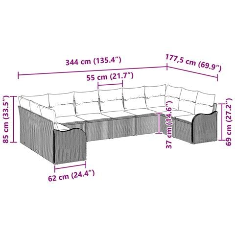Set di divani 10 pz Grigio Poliestere - Foto 2