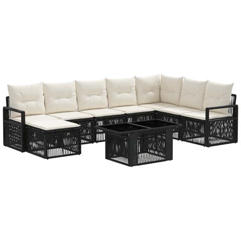 Set Divano da Giardino 9 pz Nero e Bianco Crema polyrattan - Foto 1