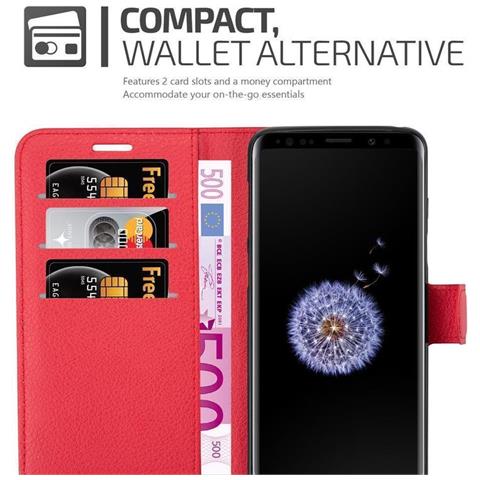 Custodia Compatibile Con Samsung Galaxy S9 Plus In Rosso Carminio - Coperchio Protettiva Con Chiusura Magnetica, Funzione Stand E Tasca Per Le Carte - Foto 2