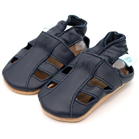 Scarpine In Pelle Morbida Prima Infanzia. Antiscivolo. Sandali Blu Marino. 6-12 Mesi (19 Eu)  - Foto 3