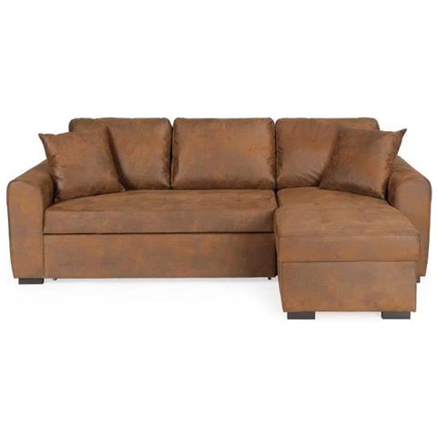Divano Angolare Trasformabile Reversibile A 4 Posti - Tessuto Marrone Vintage - 244 X 151 X 90 - Hamilton - Prodotto In Ucraina - Foto 1