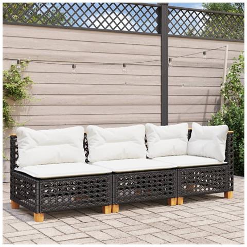 Divano Da Giardino A 3 Posti Con Cuscini Nero In Polyrattan - Foto 3