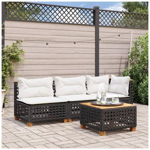 Divano Da Giardino A 3 Posti Con Cuscini Nero In Polyrattan - Foto 1