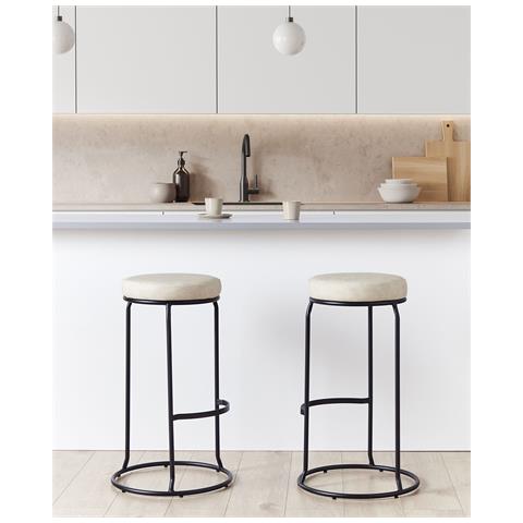 Sgabello Da Bar Set Di 2 Pelle Sintetica Beige Chiaro Milroy - Foto 1