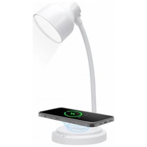 Caricabatteria A Induzione Da 15 W + Altoparlante + Lampada, Bianco - Foto 2