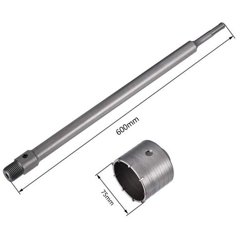 Fresa Muro Cemento A Tazza 75 Mm Asta Prolunga 60 Cm Attacco Trapano Sds Plus - Foto 2