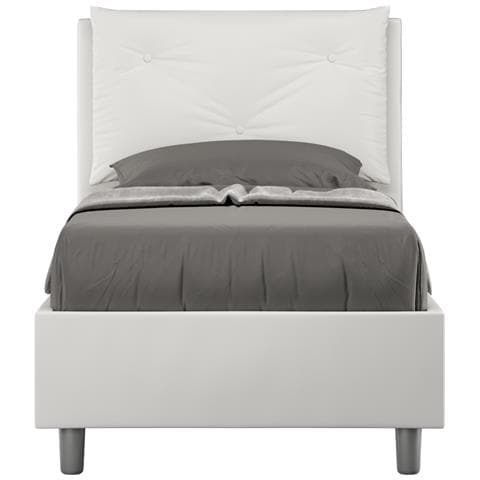 Letto Contenitore Imbottito 80x190 Similpelle Bianco Appia - Foto 1