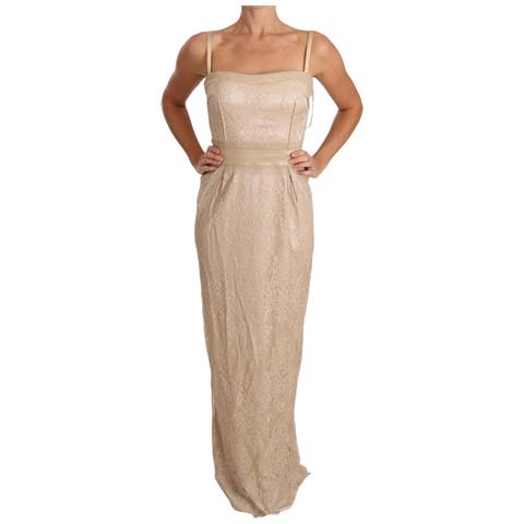 Abito Tubino In Pizzo Beige Con Cinturino Spaghetti - It42-m - Foto 1