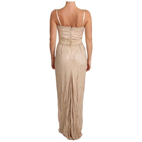 Abito Tubino In Pizzo Beige Con Cinturino Spaghetti - It42-m - Foto 2