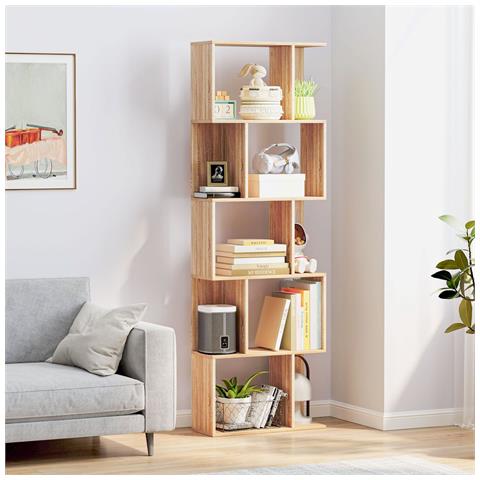 Mobile Libreria in Legno a 5 Ripiani con Divisorio, 60x24x184.5 cm, Color Legno - Foto 2
