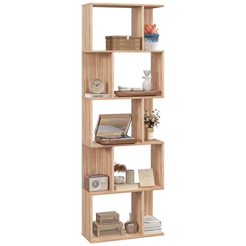 Mobile Libreria in Legno a 5 Ripiani con Divisorio, 60x24x184.5 cm, Color Legno - Foto 1