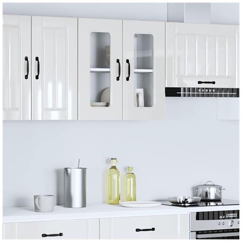 Pensile Da Cucina Con Porta In Vetro Kalmar Bianco Lucido - Foto 3