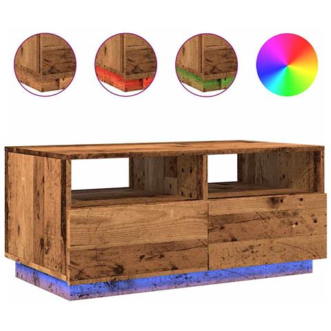 Tavolino Da Salotto Con Luci Led Legno Antico 90x49x40 Cm - Foto 2