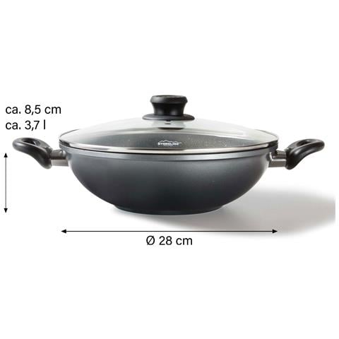 Wok 28 cm Con Coperchio In Vetro, A Induzione Pentole, Alluminio, Antracite - Foto 3