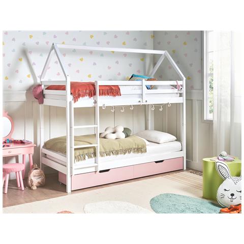 Letto A Castello Con Cassetti Casa Legno Di Pino Ternas 90 X 200 Cm Rosa - Foto 1