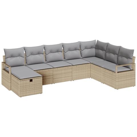 Set di divani da giardino a 8 pezzi con cuscini beige in poly rattan, Divano da giardino a 2 posti con cuscini beige in poly rattan - Foto 1