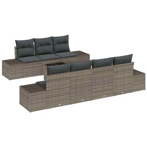 Set Divano da Giardino 8 Pezzi con Cuscini Grigio Rattan Sintetico - Foto 1
