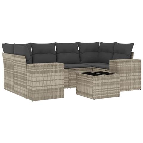 Set Divani da Giardino 7pz con Cuscini Grigio Chiaro Polyrattan - Foto 1