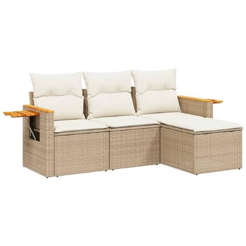 Set Divano da Giardino 4 pz con Cuscini Beige in Polyrattan - Foto 1