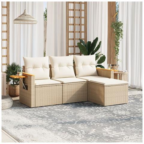 Set Divano da Giardino 4 pz con Cuscini Beige in Polyrattan - Foto 2