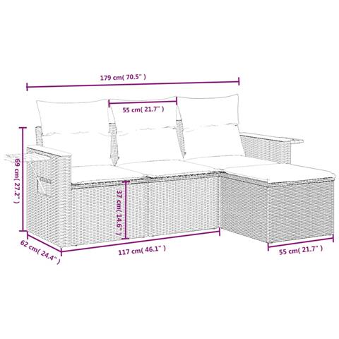 Set Divano da Giardino 4 pz con Cuscini Beige in Polyrattan - Foto 3