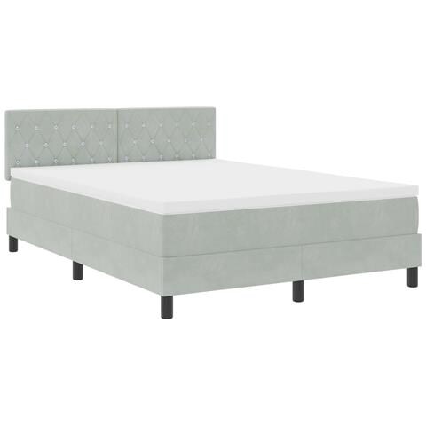 Letto con rete a molle e materasso Grigio chiaro 140x190 cm Velluto - Foto 1