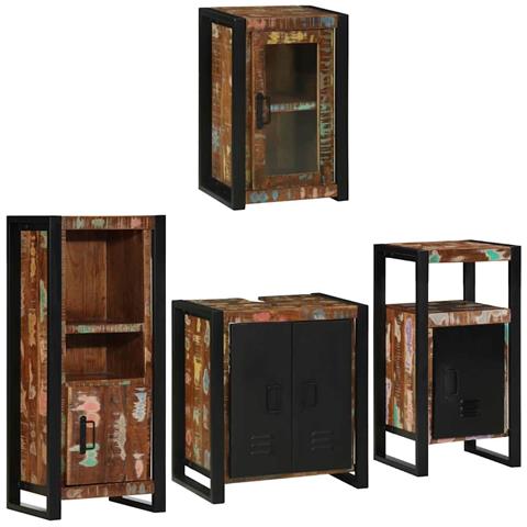 Set di mobili per il bagno 4 pcs Legno massello riciclato - Foto 1