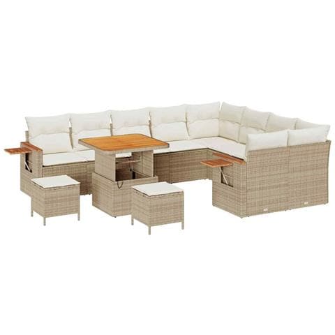 Set Divano da Giardino con cuscino 12 pcs Beige Poly Rattan - Foto 1