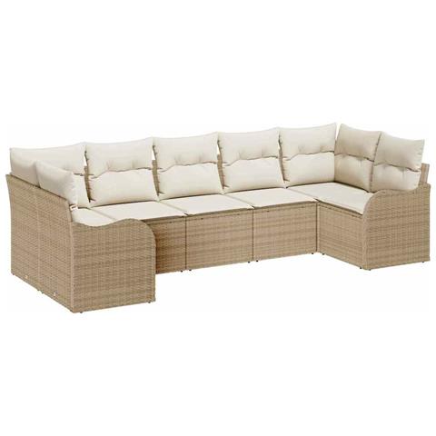 Set Divano da Giardino 7 pcs Beige, bianco Poly Rattan - Foto 1
