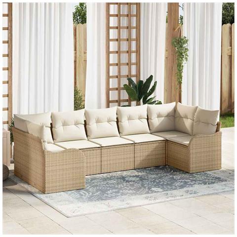 Set Divano da Giardino 7 pcs Beige, bianco Poly Rattan - Foto 2
