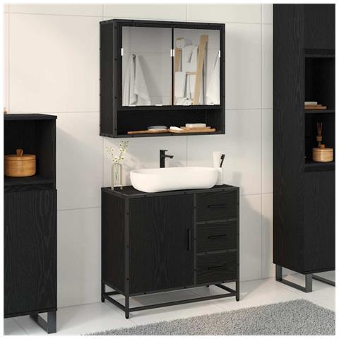 Armadio per Lavabo da Bagno Rovere nero 65 x 33 x 60 cm - Foto 2