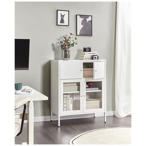 Credenza Espositiva In Vetro Esholt Metallo 80 Cm Bianco - Foto 1
