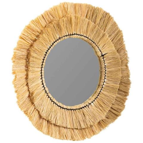 Specchio Rotondo In Fibra Naturale Marrone 57x57x6h - Foto 1