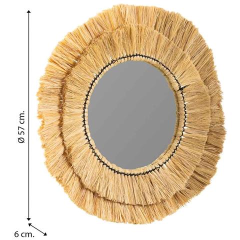 Specchio Rotondo In Fibra Naturale Marrone 57x57x6h - Foto 4