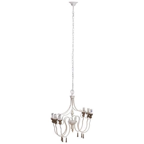 Lampada Da Soffitto In Legno E Metallo Bianco Invecchiato 68x60x64h - Foto 1